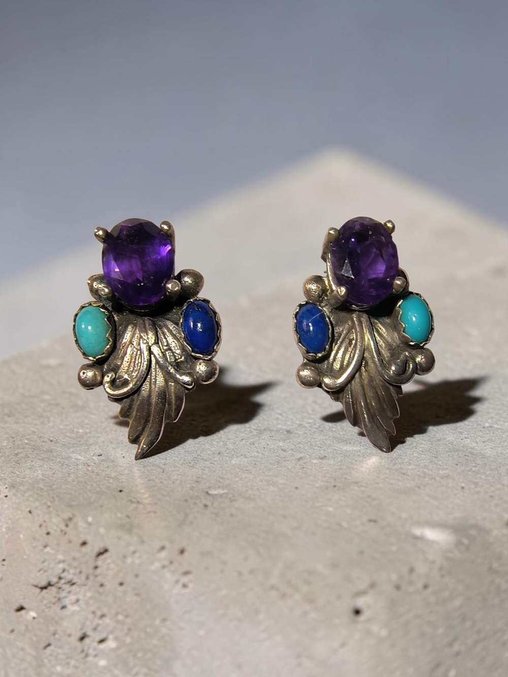 Amethyst, Turquoise & Lapis Southwest Or Native American Style Post Earrings